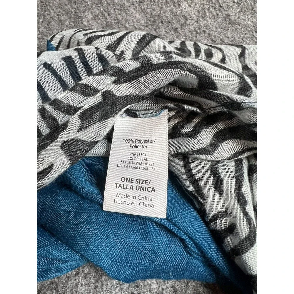 Teal and Zebra Printed Women's Scarf Lightweight Polyester With Fringe
